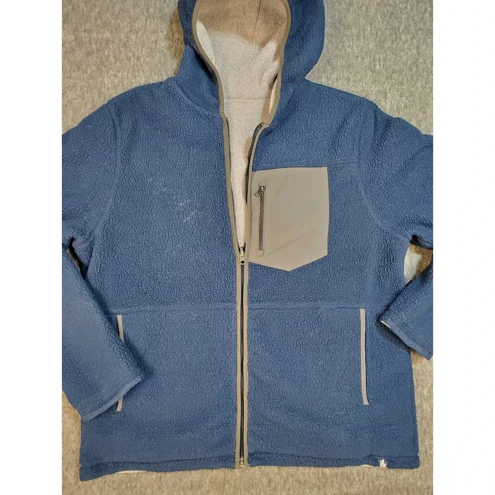 The North Face Jacket Mens XL Reversible Brantley Fleece Sherpa Hooded Blue Gray